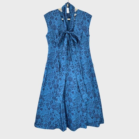 Boden Dresses & Skirts - NEW Boden Womens Dress Blue Tori Midi Floral V Neck Belted Fit Flare 10P Petite